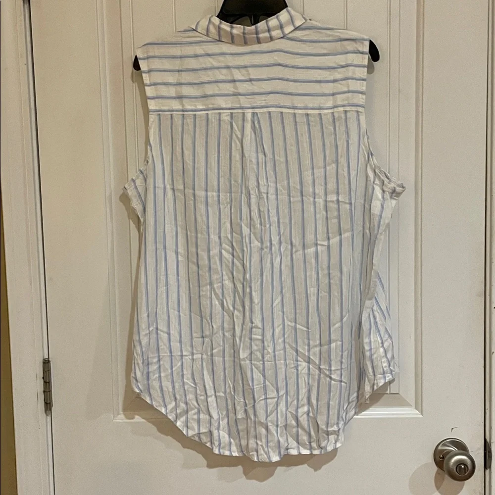 Workshop Republic Clothing XL Blue/White Striped Button Down sleeveless Shirt - Picture 5 of 5